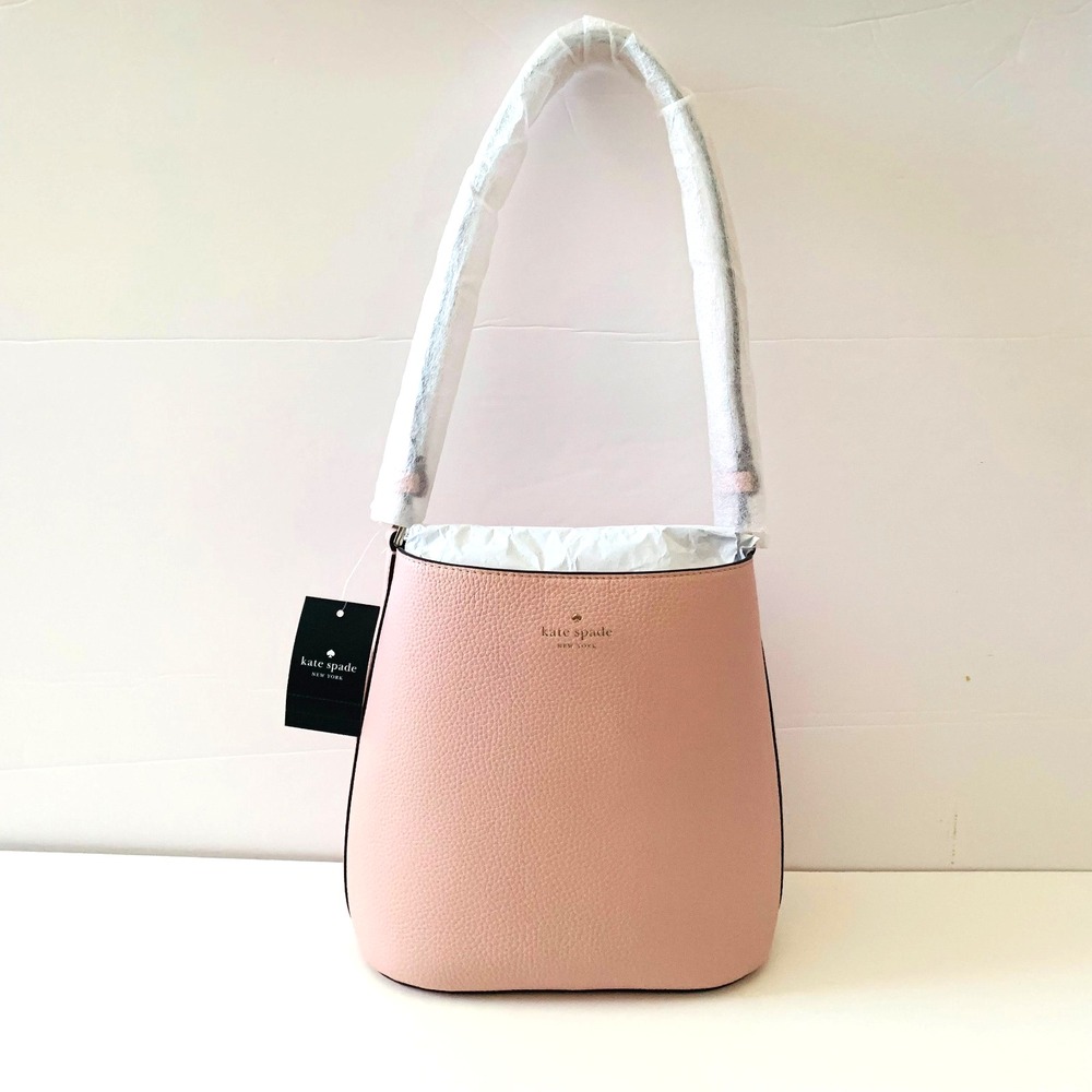 NWT Kate Spade Julia Medium Bucket Bag Pebbled Leather Rose Smoke Pink Gold